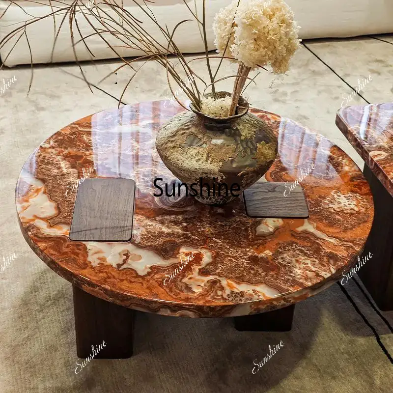 Tea And Coffee Fusion - Table basse géométrique en marbre rouge