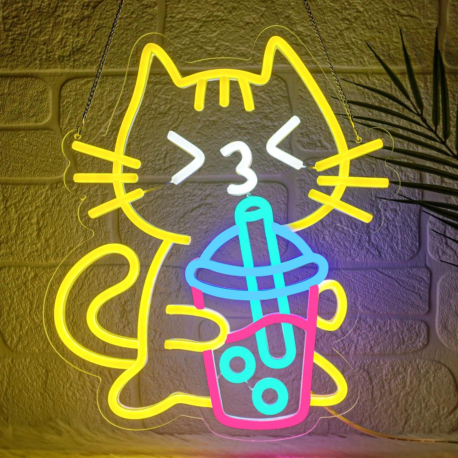 Coffee Tea Boba - Enseigne néon Chat Boba Tea, Lumière