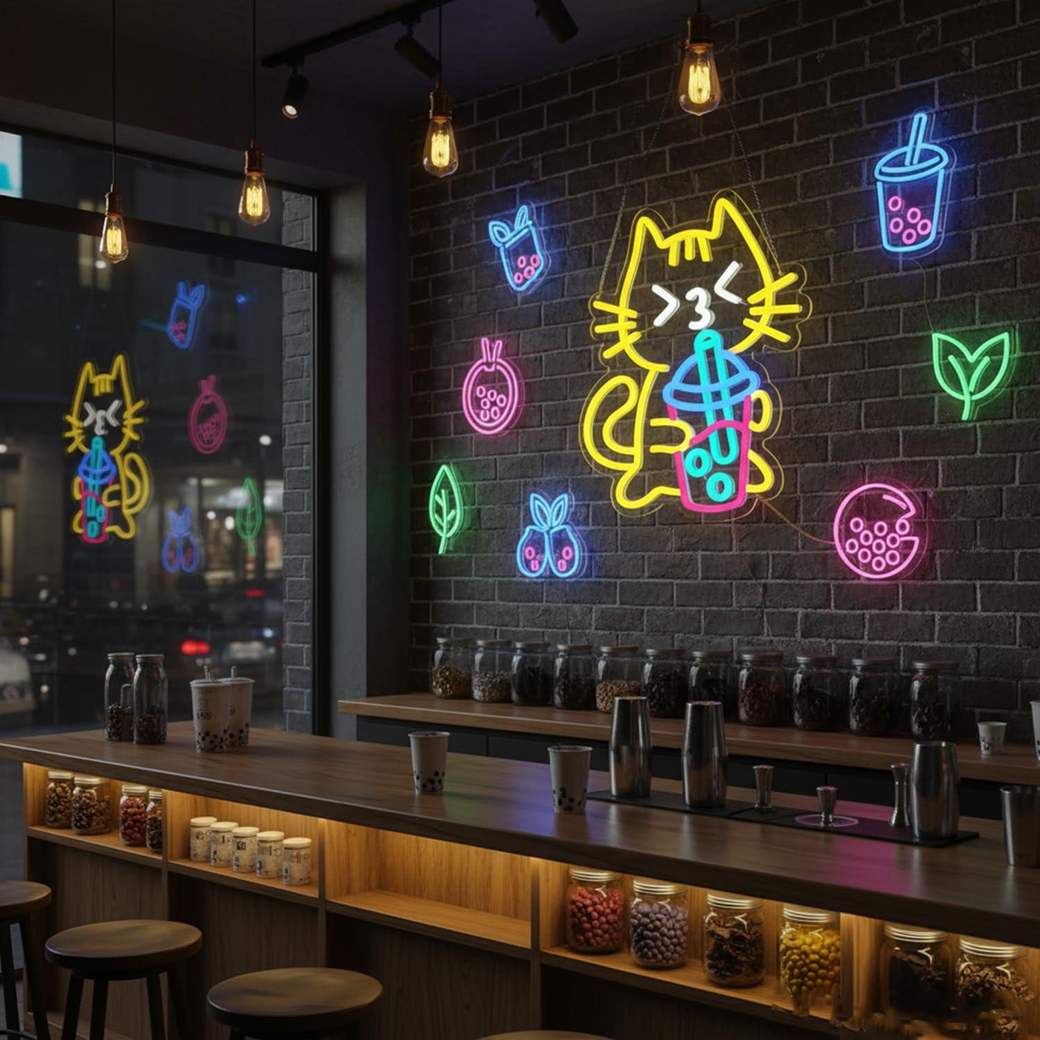 Enseigne néon Chat Boba Tea, L - Coffee Tea Boba avis et prix